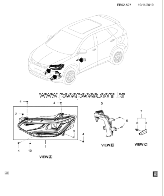 Peça Peças - Lanterna de direção lateral dianteira direita